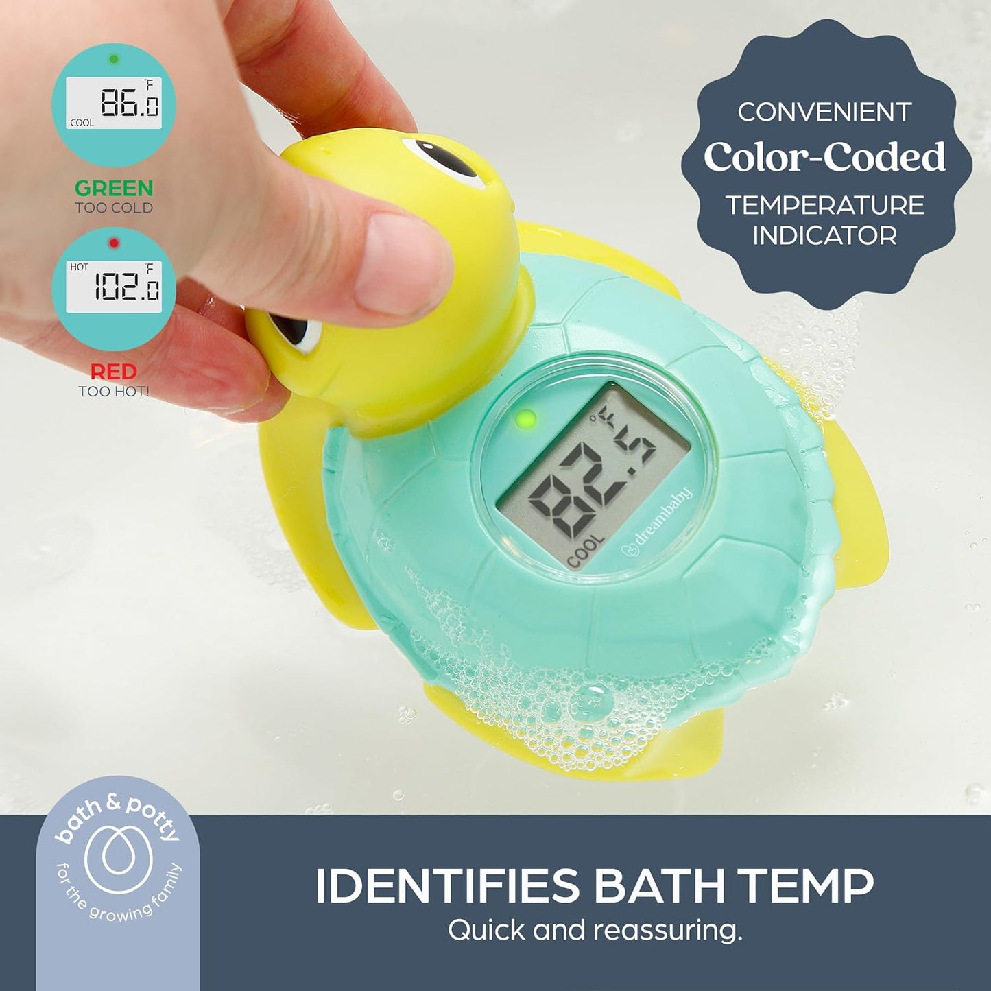 Dreambaby Baby Bath & Room Thermometer – Floating Turtle Toy for Water Temperature Monitoring – Turtle Temperature Monitoring for Newborns, Infants, and Toddlers with Fahrenheit Display