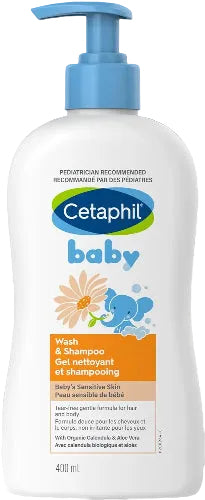 Cetaphil baby wash and shampoo bottle on a white background