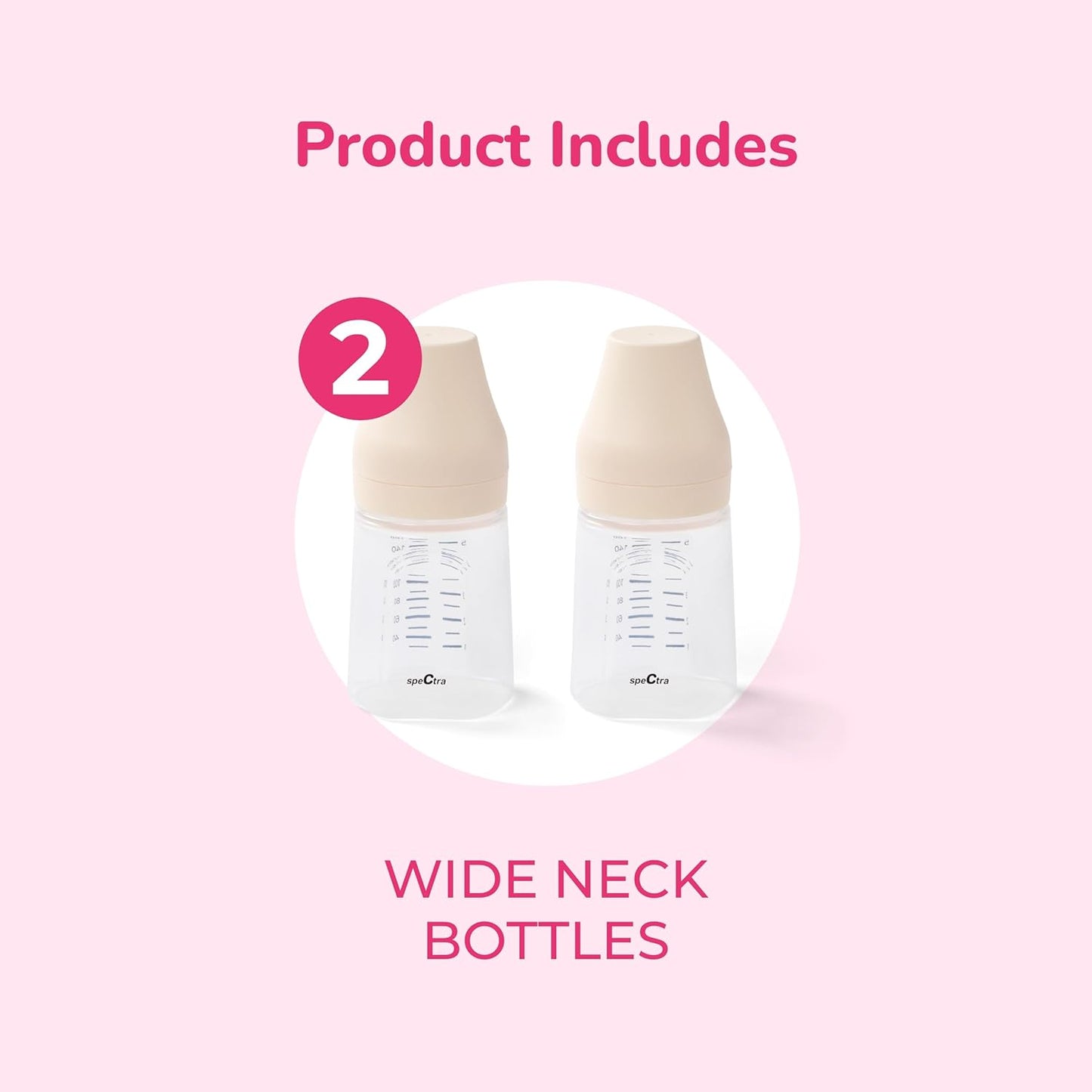 Spectra – Wide Neck Baby Bottles – Compatible with Spectra Breast Milk Pump Flanges (Pack of 2)